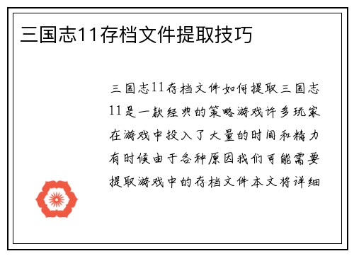 三国志11存档文件提取技巧